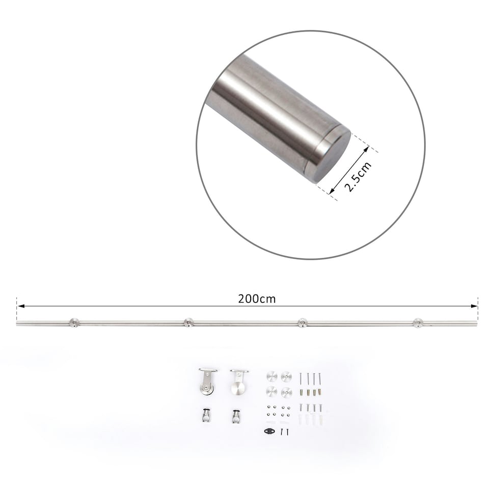 image 1 of HOMCOM Modern Sliding Barn Door Closet Hardware Track Kit Track System Unit | Silver | 200cm x 2.5cm