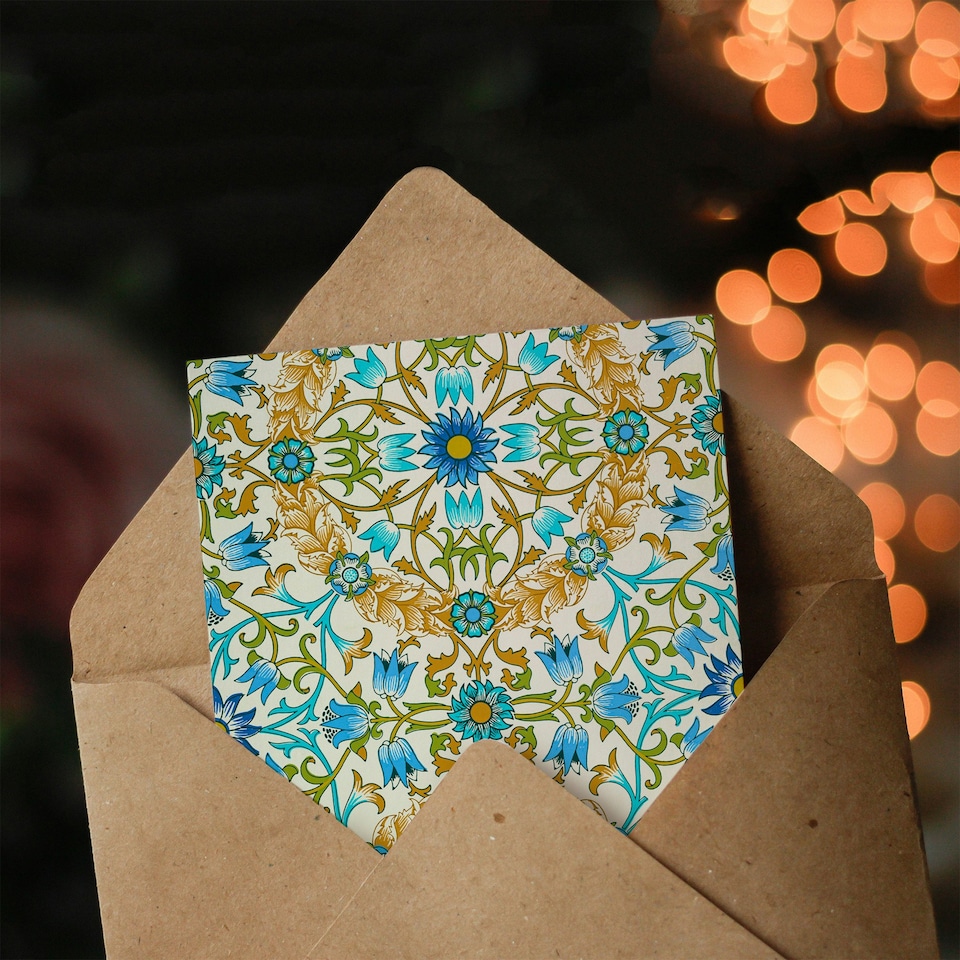 image 1 of William Morris Art Card Blue Floral Vine Pattern