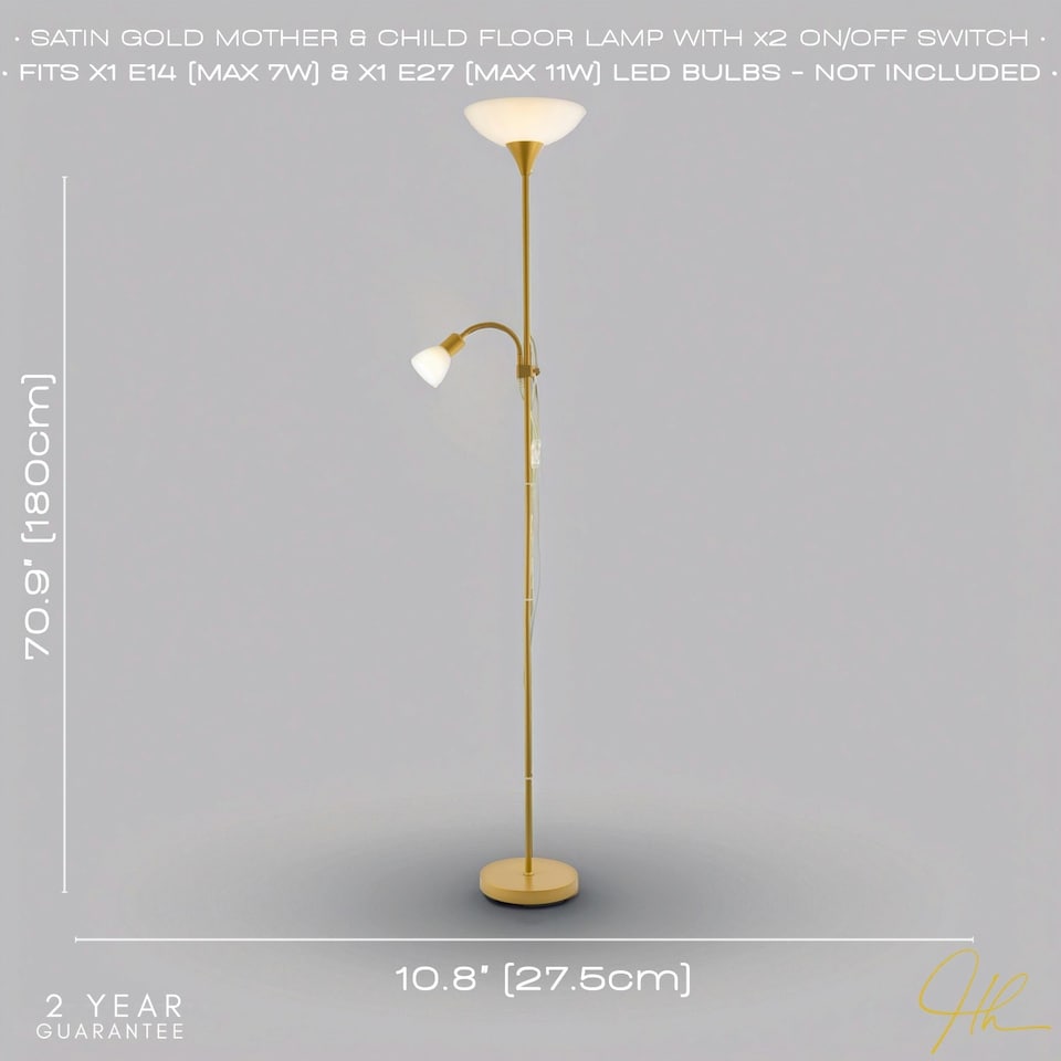 image 1 of Gold Mother and Child Floor Lamp with Adjustable Reading Light and Switches | Gold