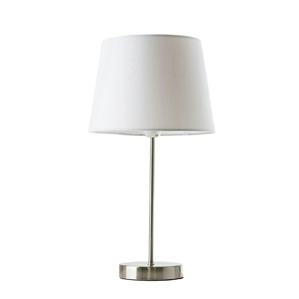 image 1 of ValueLights Modern Table Lamp In Satin Metal Finish With White Drum Shade White