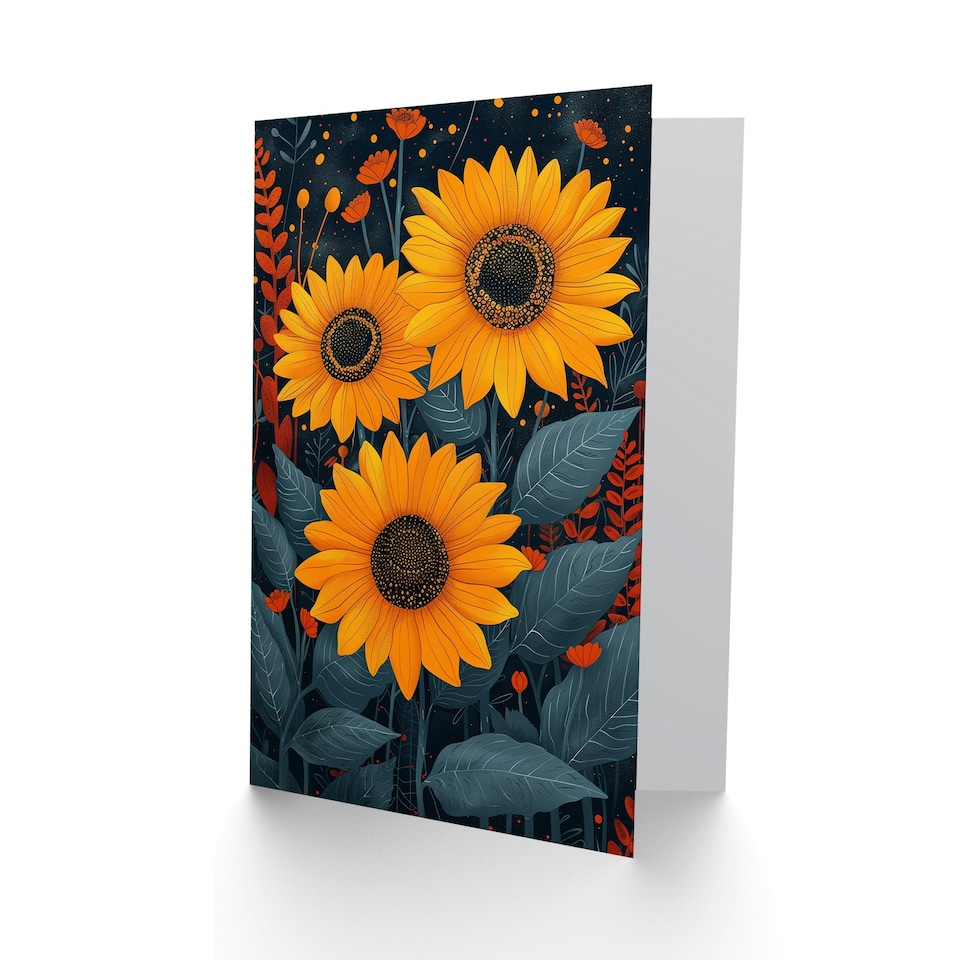 image 1 of Three Mystical Sunflowers Dark Magic Her Birthday Card
