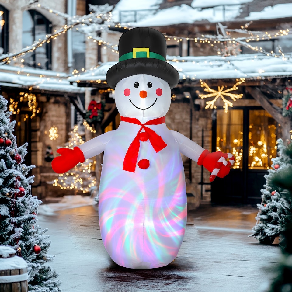 image 1 of Outsunny 8FT Christmas Inflatable Outdoor Decoration with Dynamic Disco & LED Lights, Self-Inflating Christmas Blow Up Snowman for Garden, Indoor Outdoor Home Decor