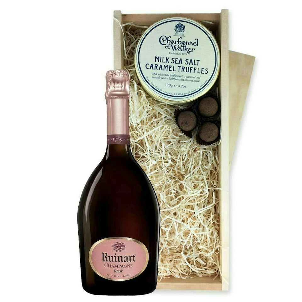 image 1 of Ruinart Rose Champagne And Milk Sea Salt Charbonnel Chocolates Box 75cl 12.5% abv