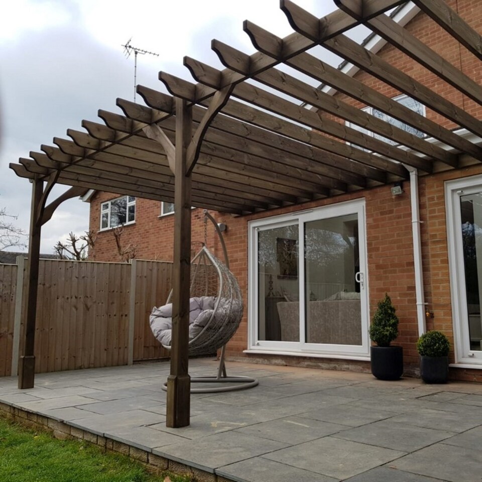 image 1 of Wall Mounted Premium Pergola 3 Posts - Wood - L420 x W660 x H270 cm - Rustic Brown