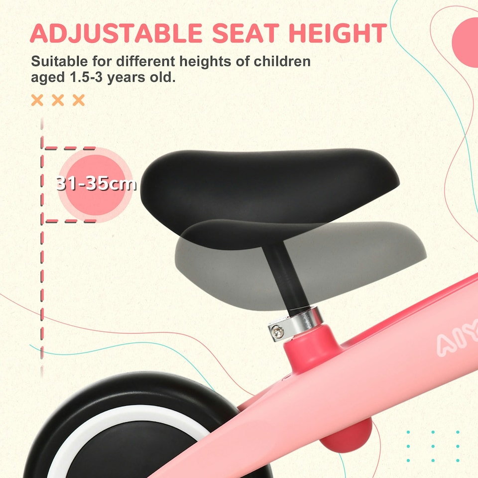 image 1 of AIYAPLAY Baby Balance Bike, Children Bike w/ Adjustable Seat, Wide Wheels - Pink