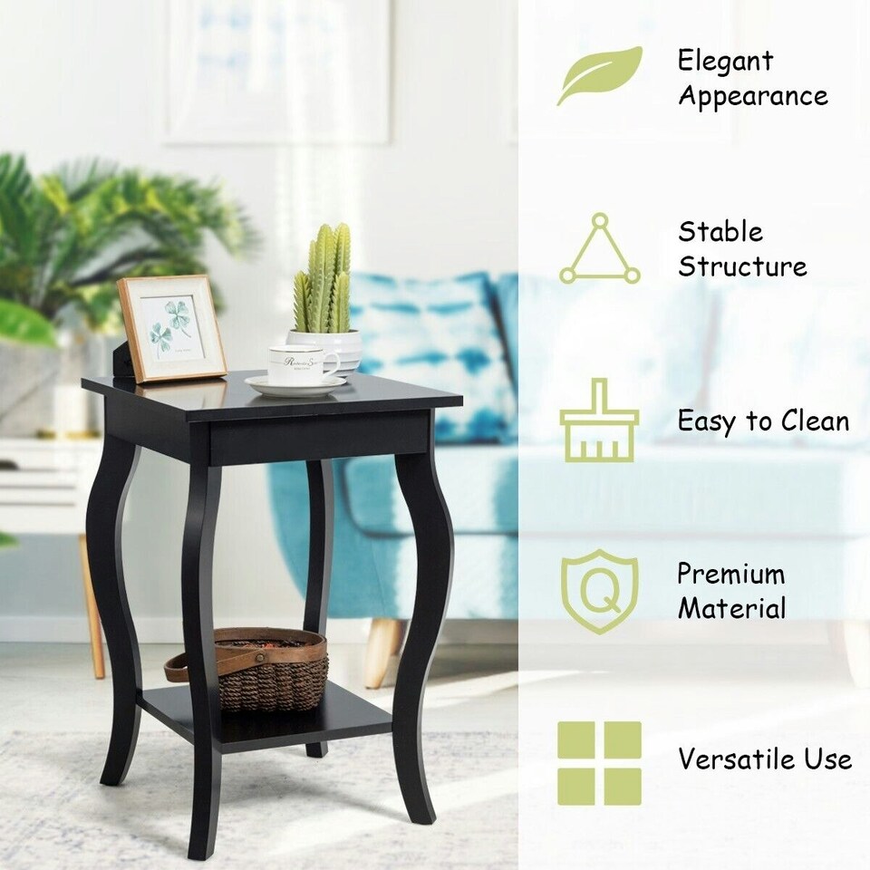 image 1 of COSTWAY Set of 2 End Table Living Room Sofa Side Table Black Black