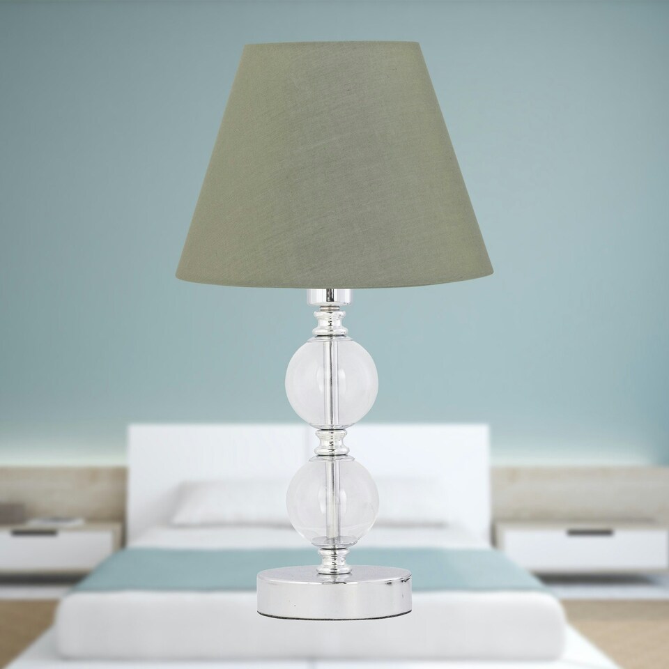 image 1 of Chrome Two Ball Table Lamp with Sage Green Shade Chrome | Green