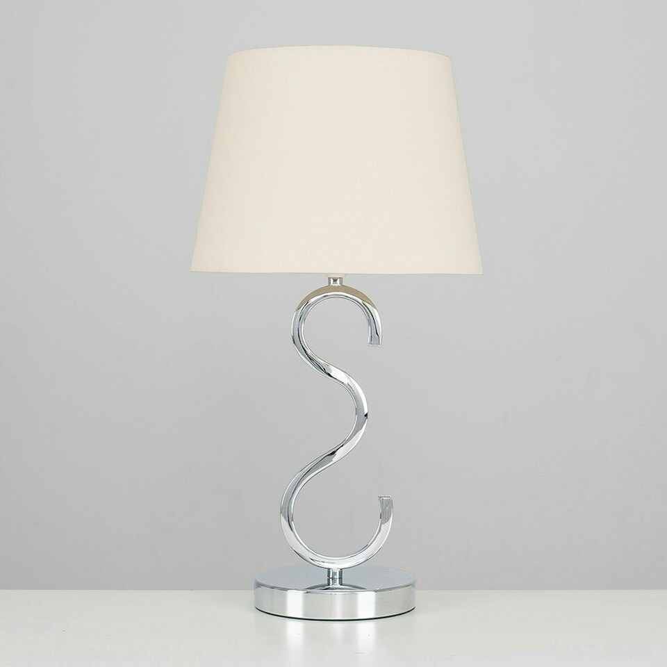 image 1 of ValueLights Cabonna Dimmable Polished Silver Table Lamp with Small Cream Tapered Shade and E14 Candle LED 5W Warm White 3000K Bulb Cream