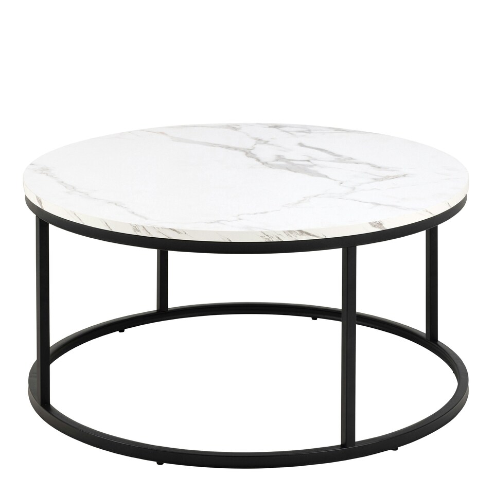 image 1 of Spiro Coffee Table with White Marble Melamine Top & Black Legs