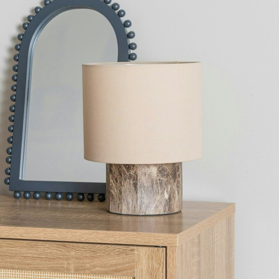 image 1 of ValueLights Melanie Dark Marble Effect Table Lamp with Natural Linen Lamp Shade Brown
