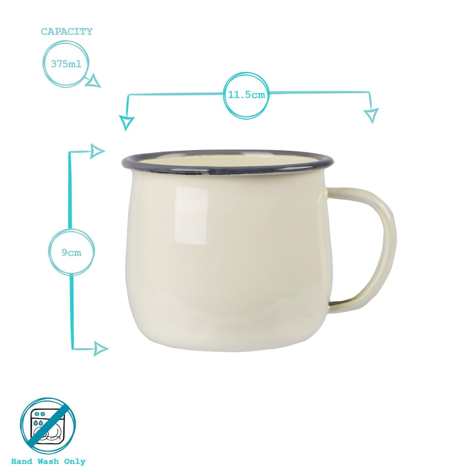 image 1 of Argon Tableware Coloured Enamel Belly Mugs - 375ml - Cream/Grey - Pack of 6 | Cream | Cream/Grey