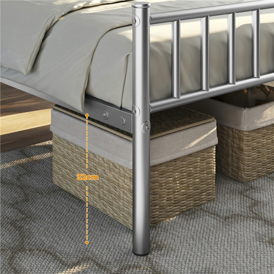image 1 of Yaheetech 3ft Single Metal Bed Frame with Slatted Headboard Silver