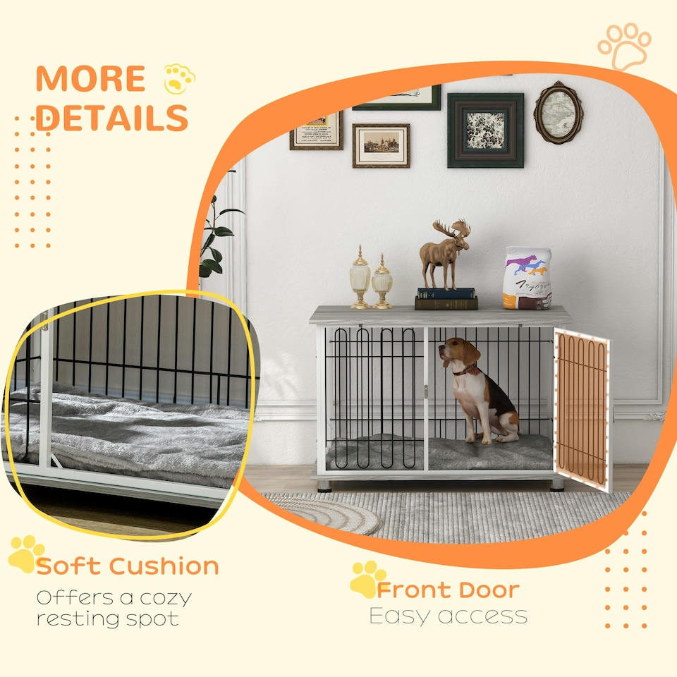 image 1 of PawHut Dog Crate Furniture End Table w/ Soft Washable Cushion, Lockable Door