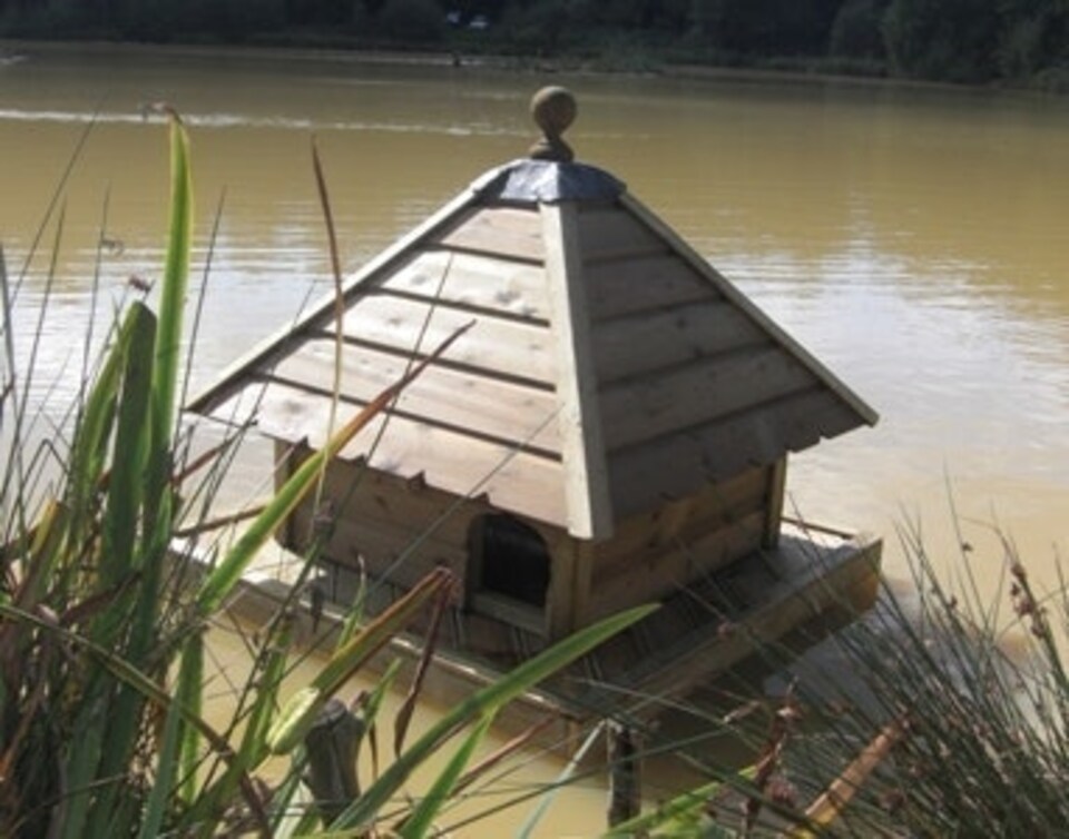 image 1 of Small Square Floating Duck House, Waterfowl Nesting Box for Pond or Lake | Brown | One Size