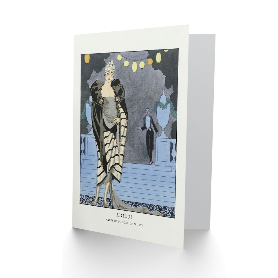 image 1 of George Barbier Art Card Farewell Evening Coat Vintage Advert