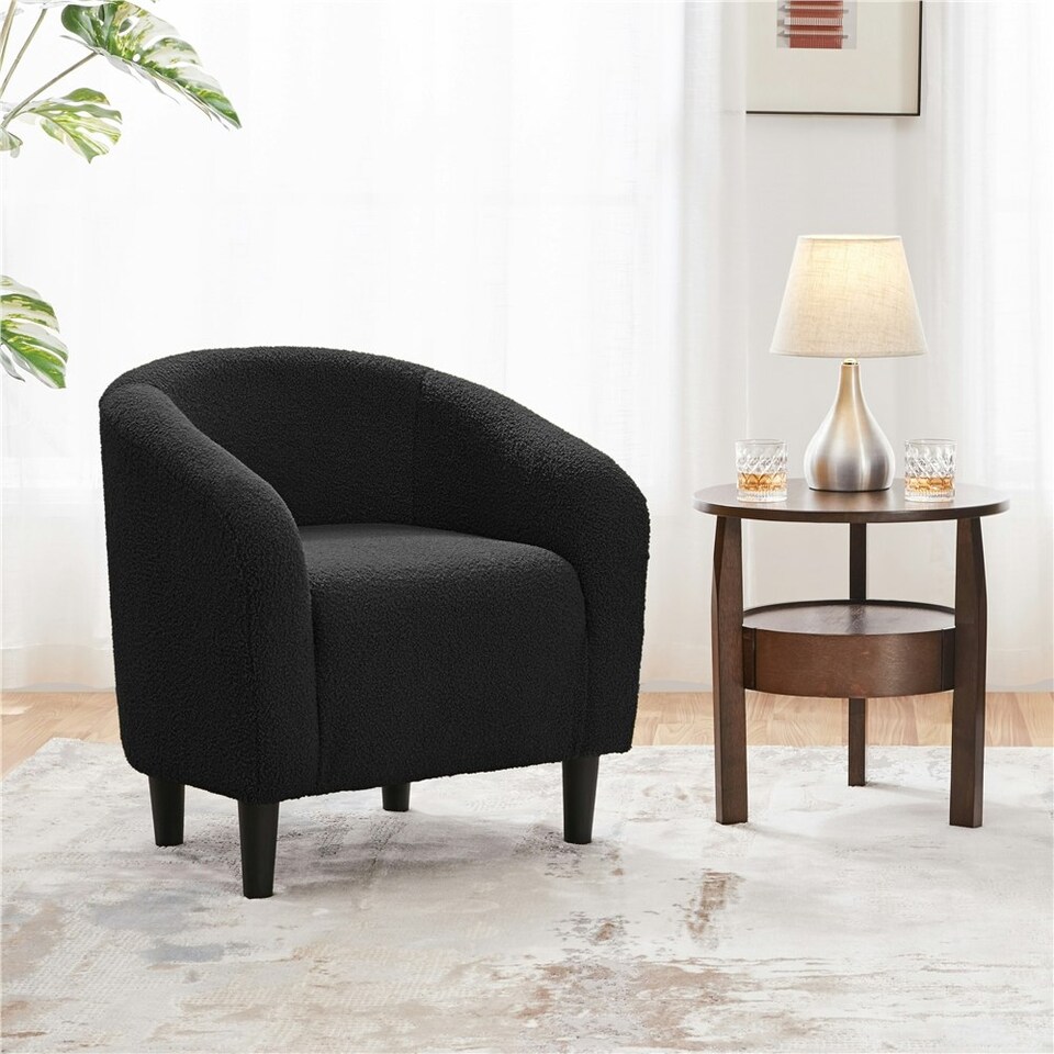 image 1 of Yaheetech Fabric Club Chair Upholstered Accent Barrel Chair White | Ivory