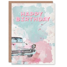 Vintage Car Lover Pastel Colour Watercolour Birthday Card