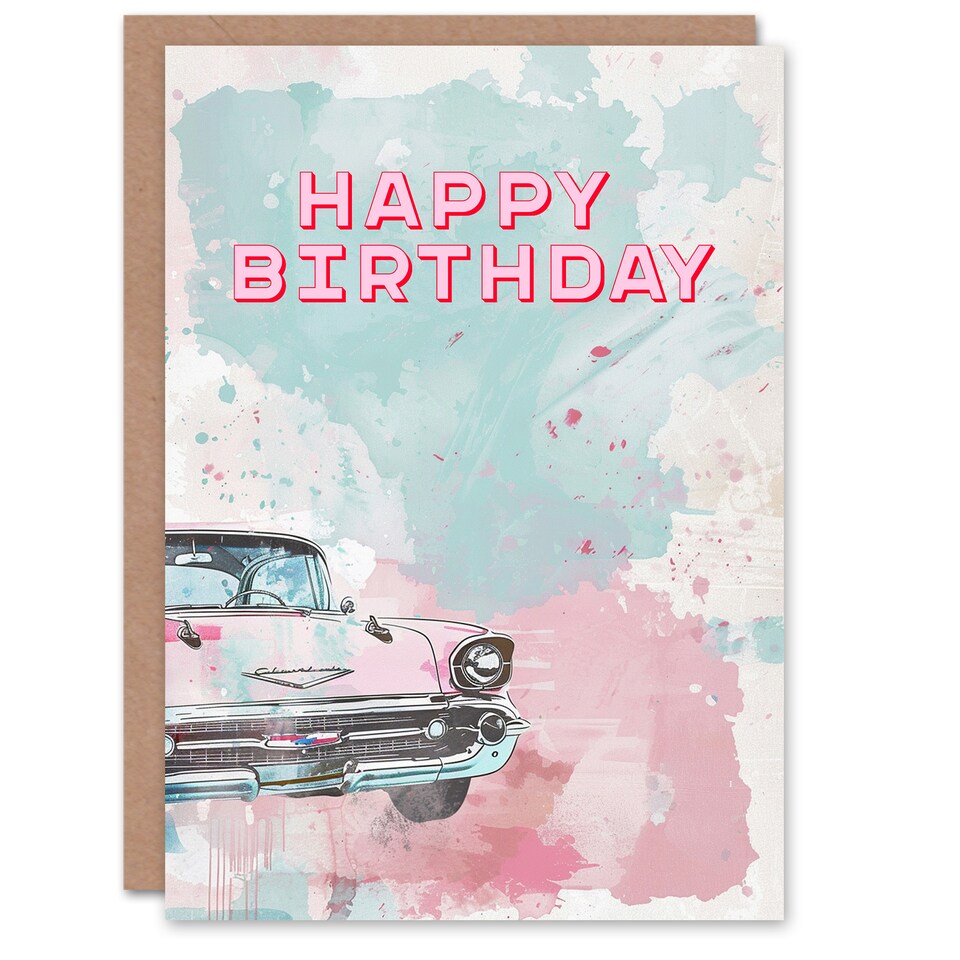 image 1 of Vintage Car Lover Pastel Colour Watercolour Birthday Card