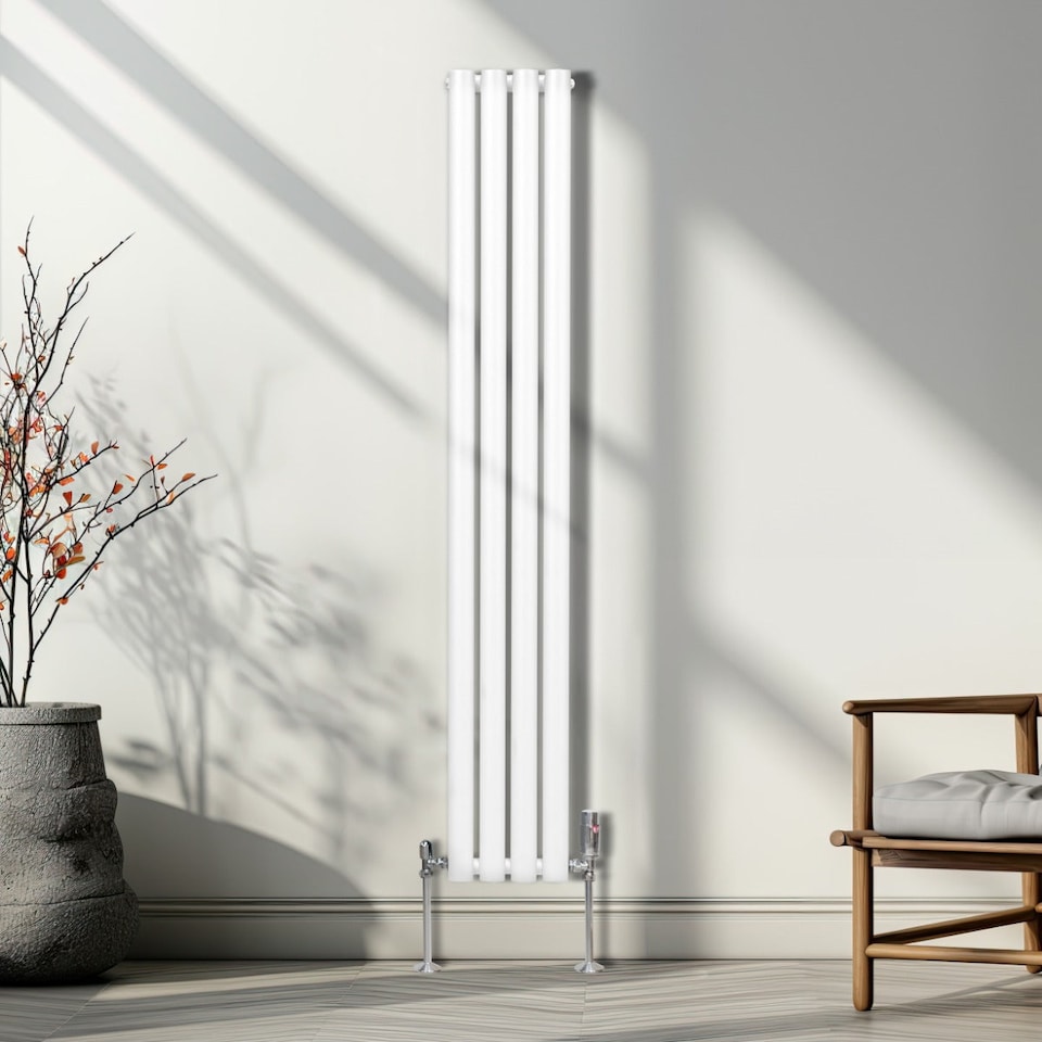 image 1 of Oval Column Radiator & Valves 1600mm x 240mm White