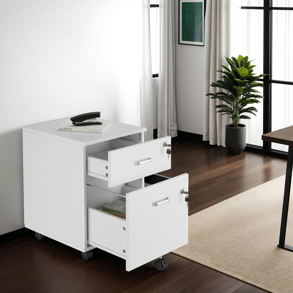 image 1 of Filing Cabinet - 2 rolling, lockable drawers, fits A4 documents White