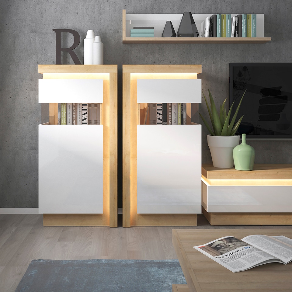 image 1 of Lyon Designer Coffee Table in Riviera Oak and White High Gloss
