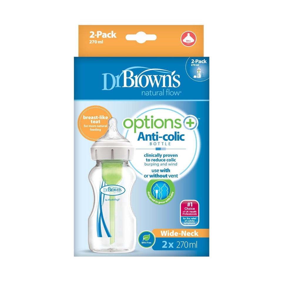 image 1 of Dr Brown's Options Plus Anti-Colic Bottle 270ml Twin Pack With Level 1 Teat