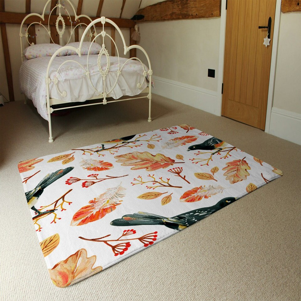 image 1 of Birds & Leaves in Autumn (Rug) Orange | XL: 160x230cm