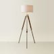 image 3 of ValueLights Modern Light Wood And Chrome Tripod Floor Lamp With Cool Grey Drum Shade Brown