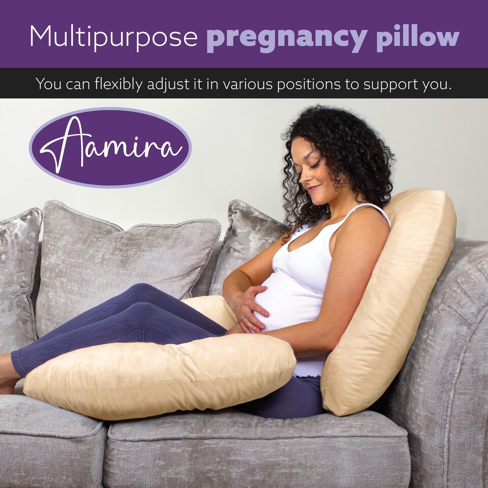 image 1 of Aamira Cream Pregnancy Maternity Pillow, 140x65x20cm C Shape Memory Foam | Cream | Cream | Standard | 1