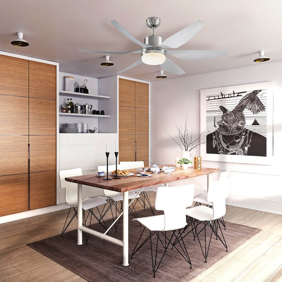 image 1 of HOMCOM Reversible Ceiling Fan with Light, 6 Blades Indoor Modern Mount LED Lighting Fan with Remote Controller, for Bedroom, Living Room, Silver