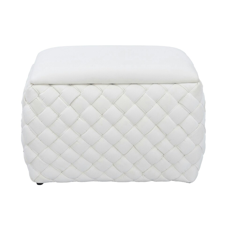 image 1 of Plumeo Velvet Storage Ottoman - Cream