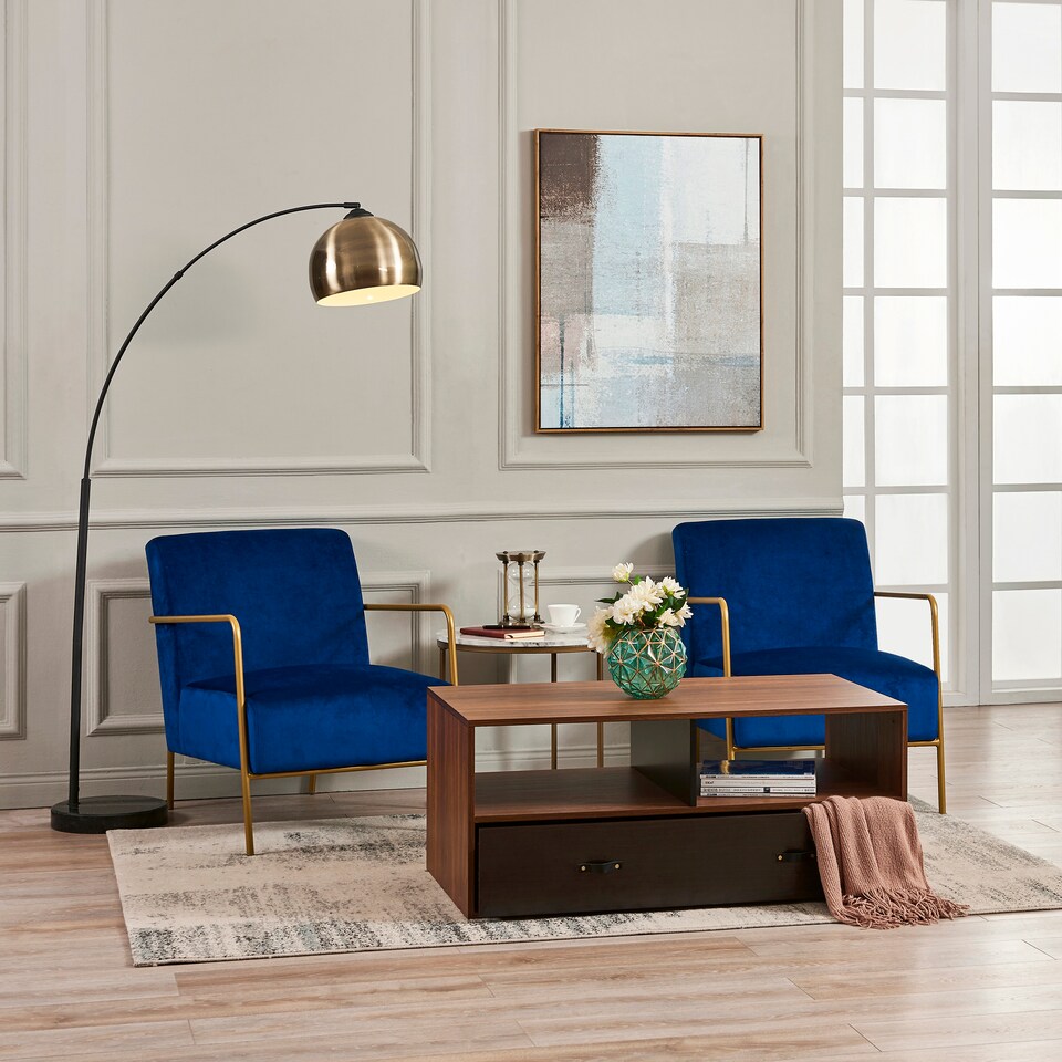 image 1 of Teamson Mid Century Coffee Table with Drawers & Open Storage Shelves