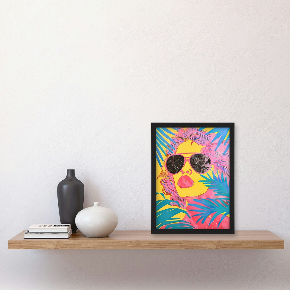 image 1 of Malibu Woman Shades Portrait Tropical Home Decor Black Framed Wall Art Print A4