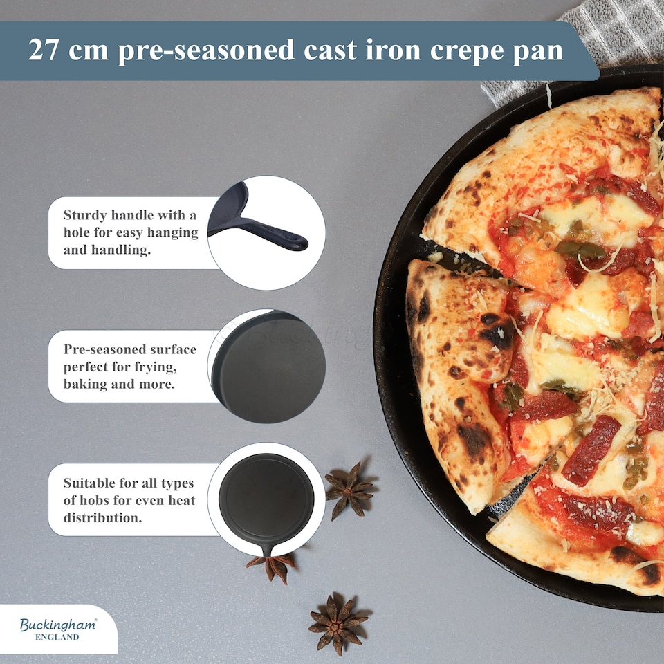 image 1 of Buckingham Pre-Seasoned Cast Iron Crepe Pan 27 cm.