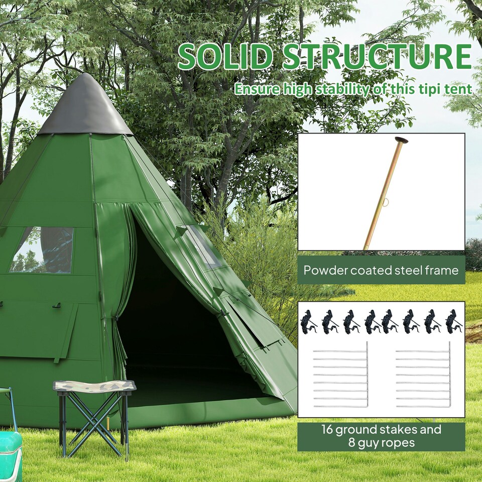 image 1 of Outsunny 6-7 Person Large Family Party Camping Tent W/ Carrying Bag Green