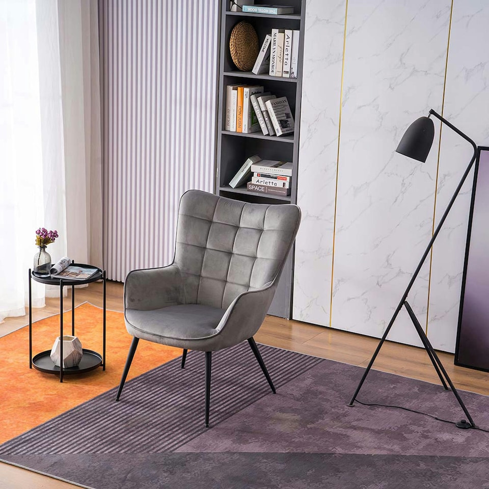 image 1 of Vera Velvet Occasional Living Room Modern Accent Chair (Grey)