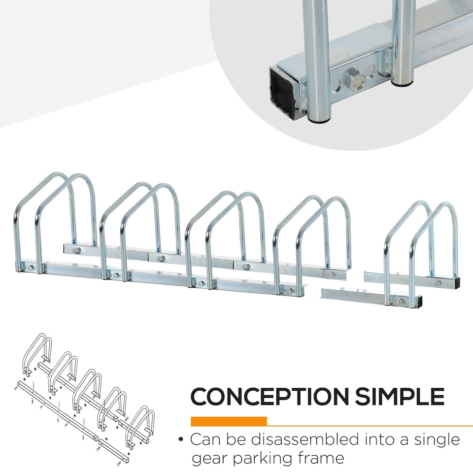image 1 of HOMCOM Bike Parking Rack Bicycle Locking Storage Stand for 5 Cycling Silver