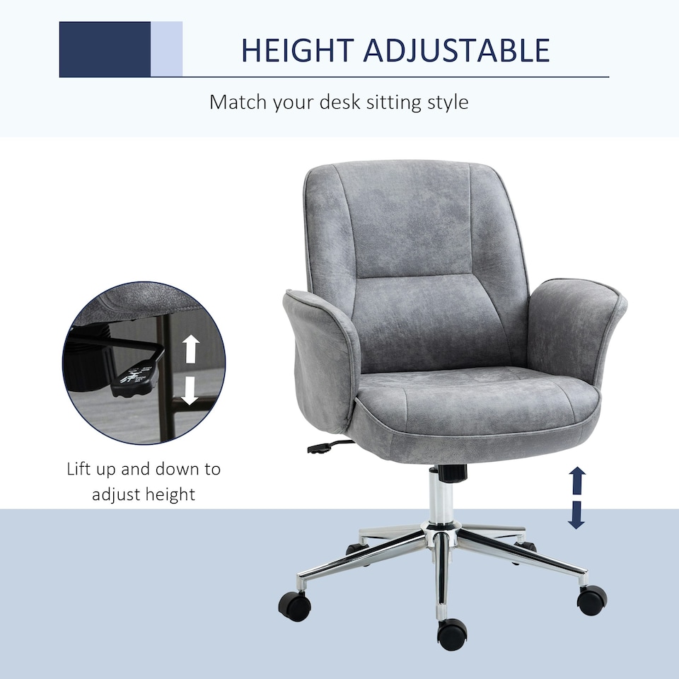 image 1 of Vinsetto Swivel Computer Office Chair Mid Back Desk Chair, Light Grey