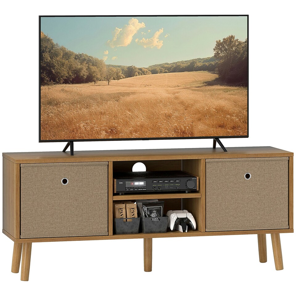 image 1 of HOMCOM Modern TV Cabinet Stand w/ Shelves & Drawers, Bedroom Brown