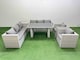image 2 of Fimous 8 Seater Wicker PE Rattan Furniture Outdoor Dining Table 3 Seater Sofa Armchair Set with Side Table Light Grey