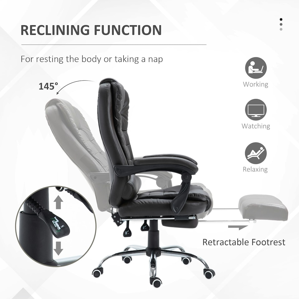 image 1 of HOMCOM PU Leather Executive Office Chair with Retractable Footrest, Brown