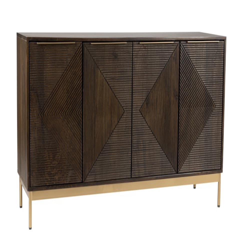 image 1 of Zaine Carving 4 Door Sideboard - Mango Wood - L40 x W138 x H76 cm - Dark Finish - Fully Assembled | Brown