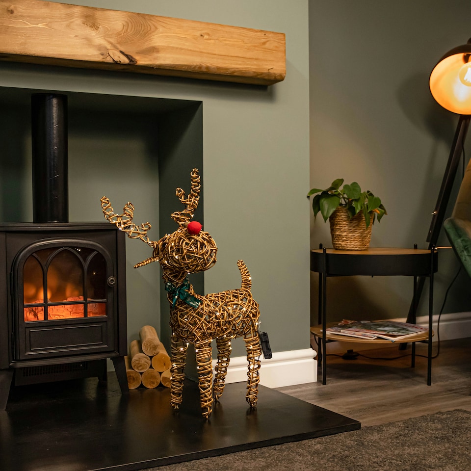 image 1 of 67cm Battery Operated Light up Brown Christmas Reindeer with Red Nose & 80 Warm White LEDs