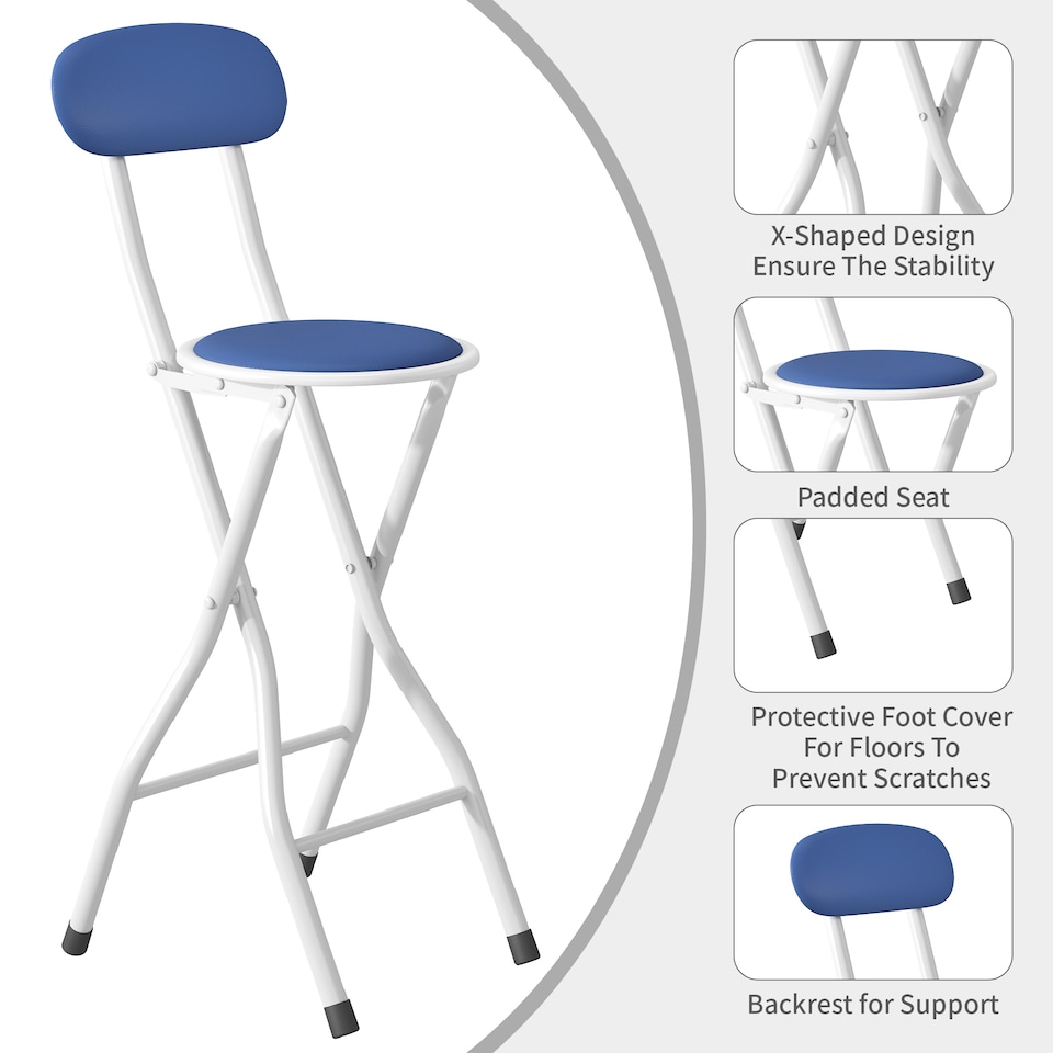 image 1 of MCC Direct Set of 2 Folding Breakfast Bar Stools Padded Kitchen Dining Chairs