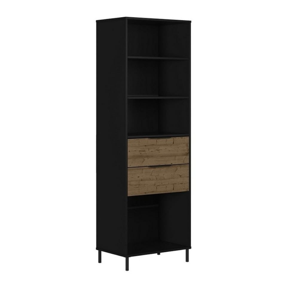 image 1 of Madrid Bookcase - L38.5 x W60 x H179.5 cm - Black/Acacia Effect Black