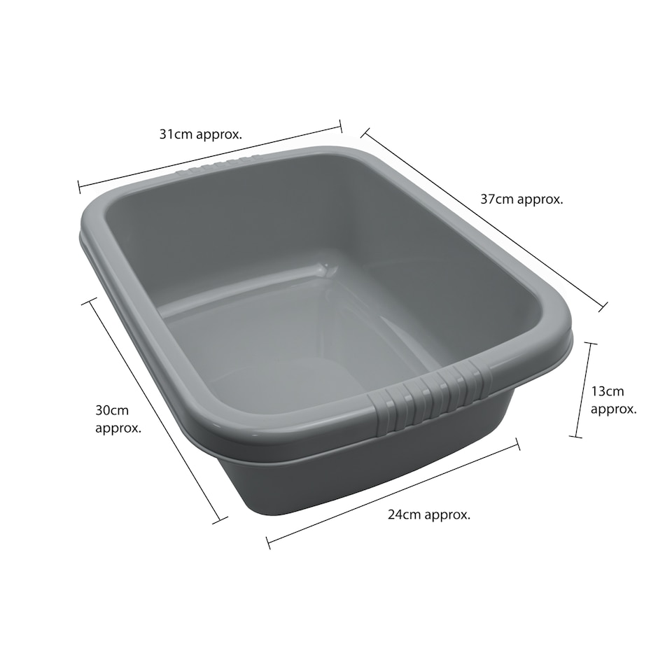 image 1 of JVL Plastic Dish Drainer and Rectangular Washing Up Bowl Kitchen Set, Grey | Grey