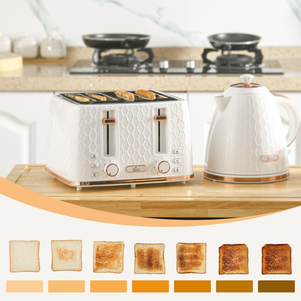 image 1 of HOMCOM Kettle and Toaster Set, 1.7L 3000W Fast Boil Jug Kettle with Auto Shut Off, 4 Slice Toaster with 7 Level Browning Controls & Crumb Tray, UK Otter Thermostat, Cream