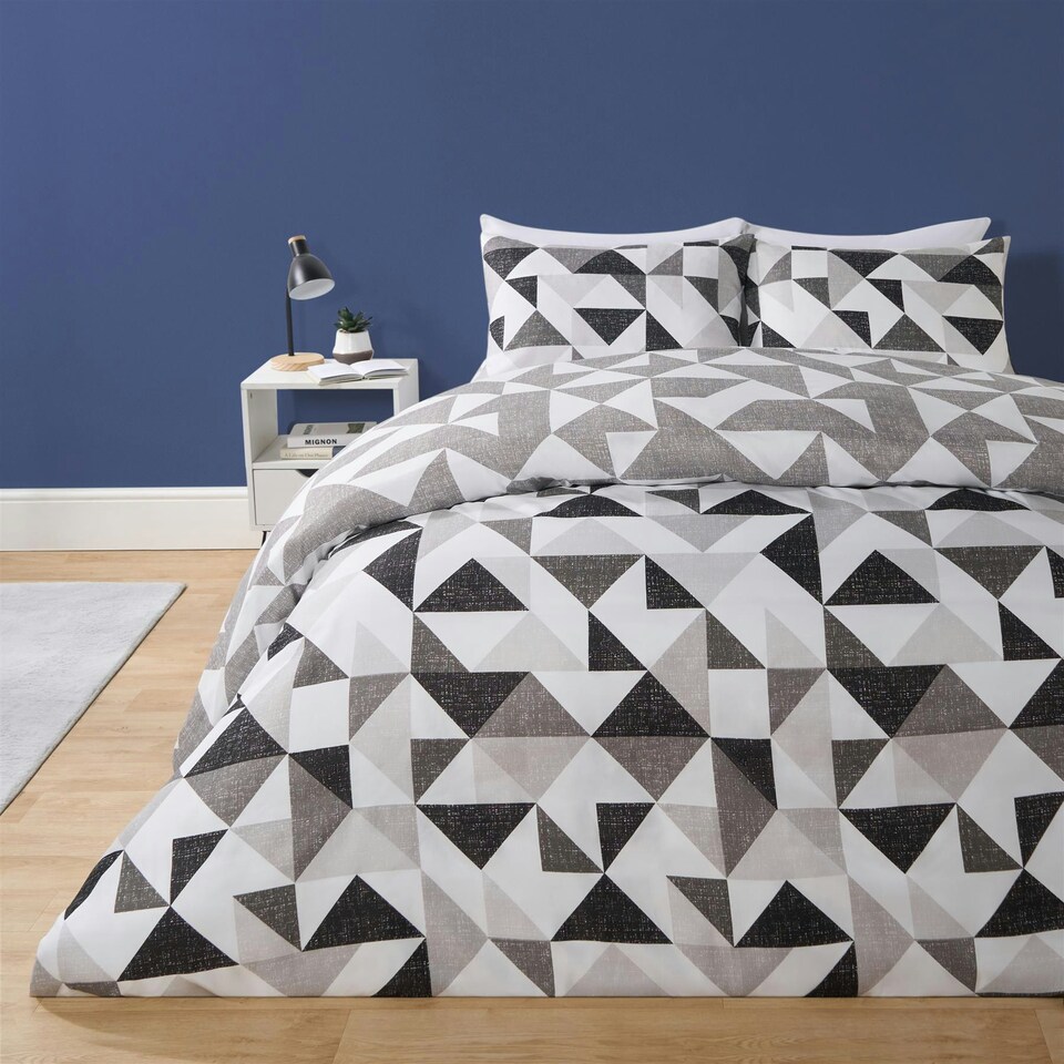 image 1 of OHS Abstract Shapes Reversible Print Soft Duvet Cover Bedding Set, King - Monochrome Multi | Monochrome | King