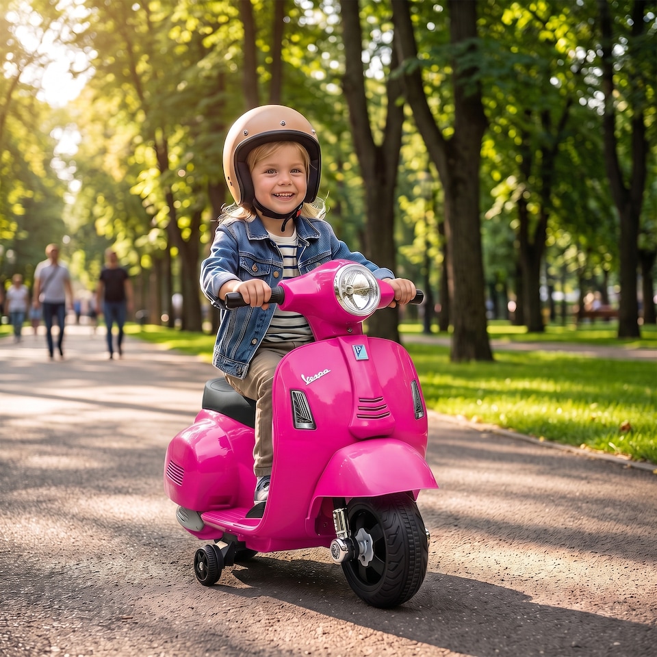 image 1 of HOMCOM Vespa Licensed Kids Ride On Motorcycle, 6V Battery Powered, Pink