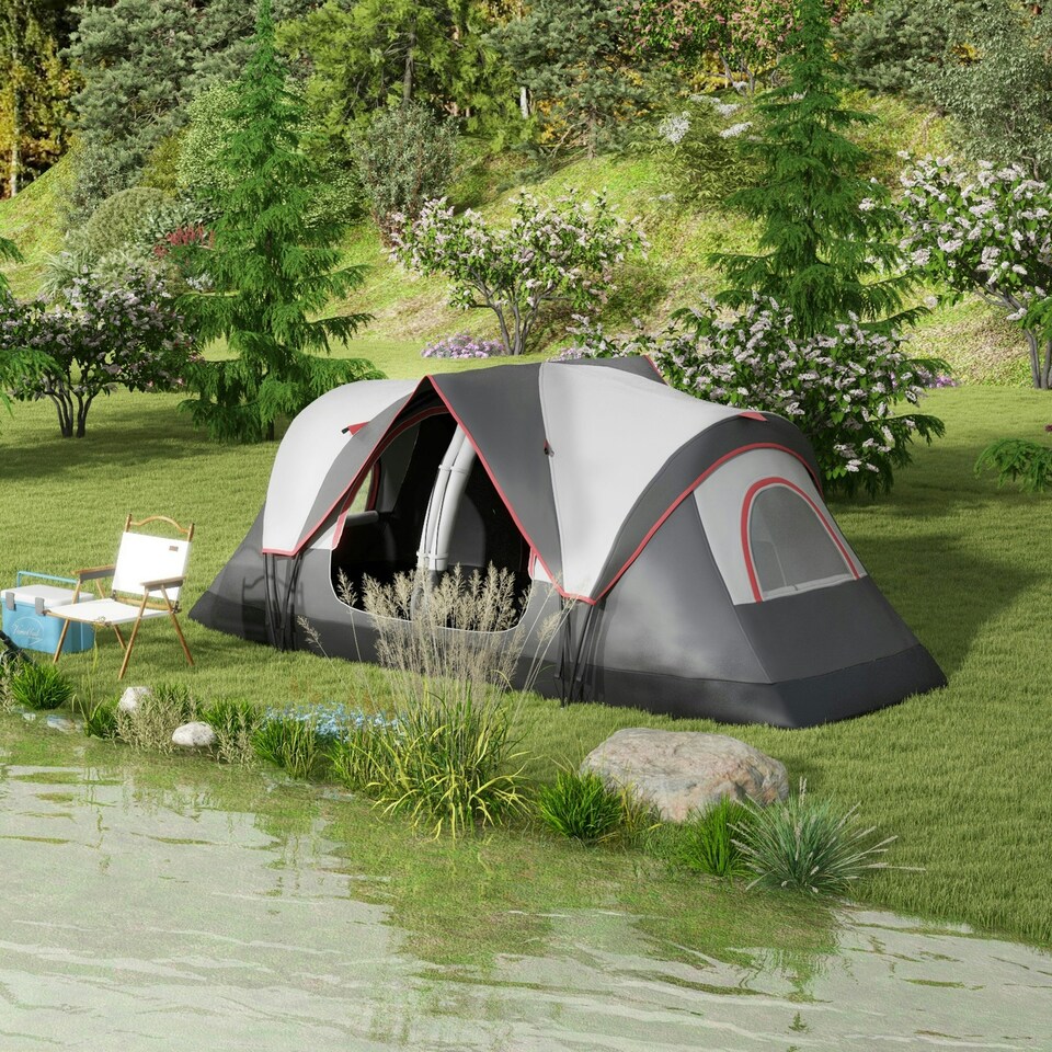 image 1 of Outsunny 2 Room Camping Tent with Waterproof Rainfly & Screen Panels Yellow 